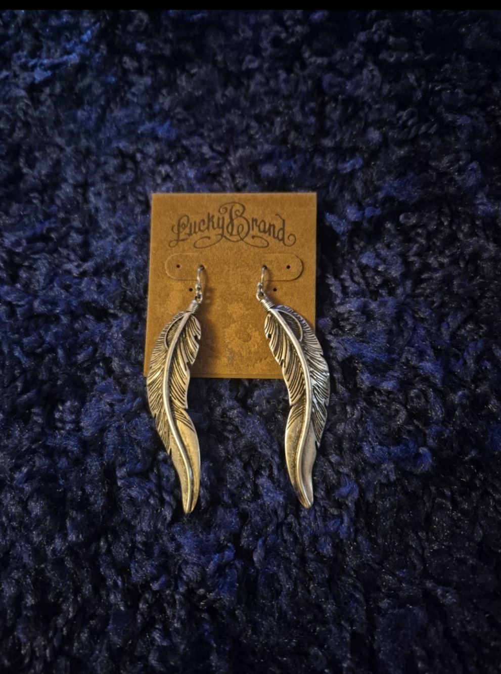 Lucky Brand Antiqued Silver Navajo Feather Dangle Earrings